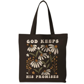 FDHSPAAM Boho Floral Christian Tote Bag for Women, Bible Scripture Cottagecore Canvas Tote Bag, God Keeps His Promises Religious Botanical Reusable Shopping Grocery Bags