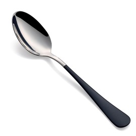 Onlycooker Dinne spoons Set 24 Piece,Black Handle Silverware Spoon 18/0 Stainless Steel Flatware Bulk Spoon,7.3-inch Dessert Spoons Sets Table Spoon Set of 24,Mirror Finished Dishwasher Safe