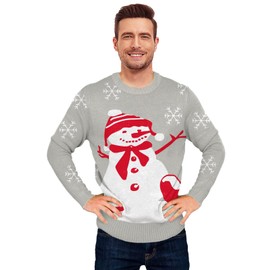 Women Ugly Christmas Sweaters Adult Men Snowman Grey Costume Tops Xmas Couple Family Party Winter Knit Pullover L