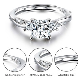 MILACOLATO 925 Silver Engagement Rings for Womens Simulated,Eternity,Promise Solitaire, Wedding,Cubic Zirconia,Adjustable,Bride,Round,Square,Diamond Rings for Womens Square