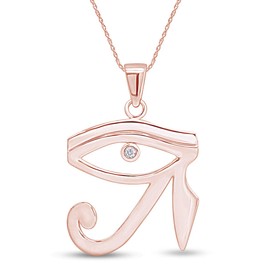 AFFY White Cubic Zirconia Eye of Horus Egyptian Protection Pendant Necklace in 14k Rose Gold Over Sterling Silver
