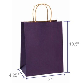 BagDream Gift Bags 8x4.25x10.5 Inches 100Pcs Purple Kraft Paper Bags with Handles Bulk, for Shopping, Retail, Merchandise, Party Favor, Craft, 100% Recyclable Paper Gift Sacks