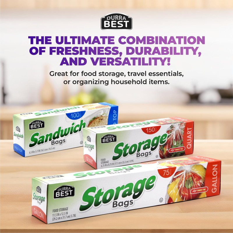 DURRA BEST. Fold Top Sandwich Bags, Plastic Bags 100-Count