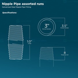 Supply Giant OQHM3000 Close Galvanized Steel Nipple Pipe Fitting with 3" Nominal Size Diameter