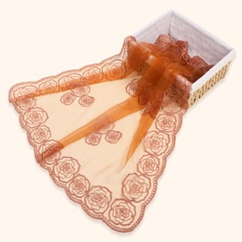 Telooco Lace Head Scarf Embroidery Rose Flower Brown Bandana Sheer Ruffled Hair Scarf Headband for Women Girls