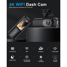 Dash Cam 4K Front, Ultra HD Dash Camera for Cars, 1.47''IPS Screen Mini Car Camera with APP Control, Built-in Wi-Fi & G-Sensor, 24H Parking Mode, Night Vision, WDR, Loop Recording, Support 256GB Max