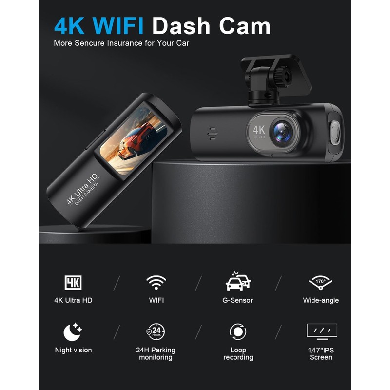 Dash Cam 4K Front, Ultra HD Dash Camera for Cars,