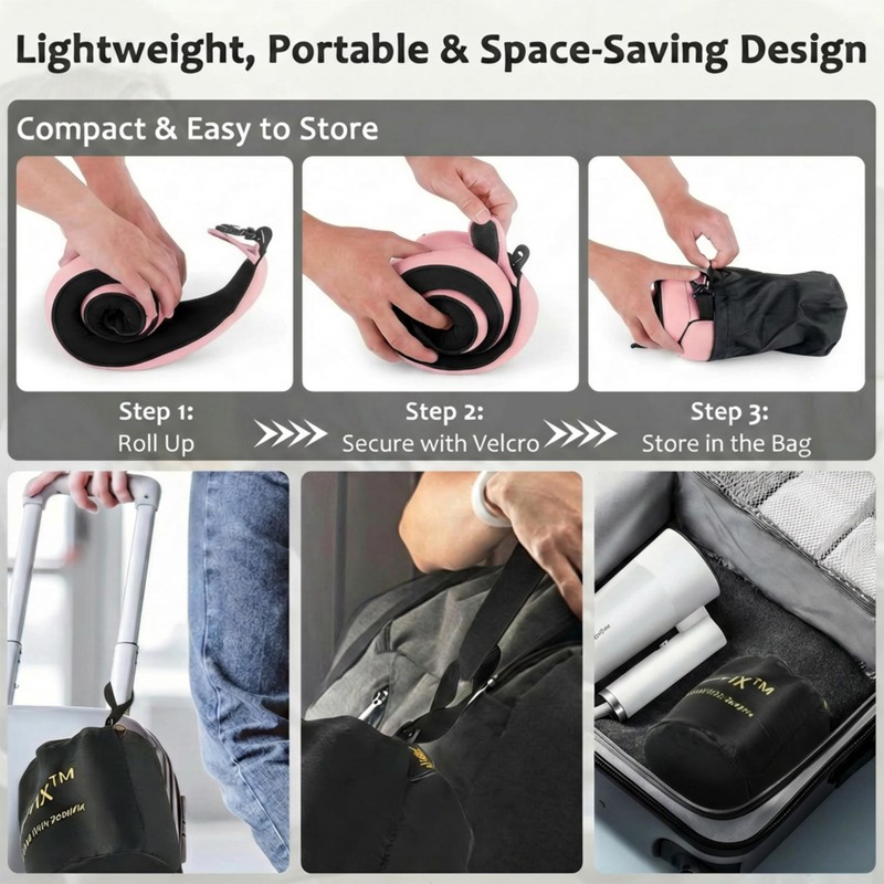 ZEOPRIX Memory Foam Wrap Around Travel Neck Pillow for Airplane,