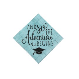 Fun Express - Grad Adventure Bev Napkins (16pc) for Graduation - Party Supplies - Print Tableware - Print Napkins - Graduation - 16 Pieces