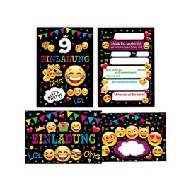 JuNa-Experten 12 Einladungskarten zum 9. Kindergeburtstag Mädchen Jungen Einladungen neunte Geburtstag incl. 12 Umschläge, 12 Partytüten/natur, 12 Aufkleber