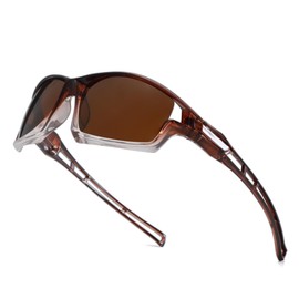 Long Keeper Polarised Sports Sunglasses For Men Women Wrap Around Driving Sunglasses UV Protection Eyewear For Cycling Golf Fishing Running (Gradient Brown Brown)