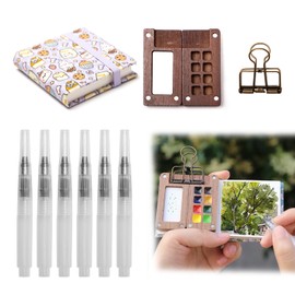 Neikafan Portable Sketchbook Palette Set 8 Grid Mini Travel Watercolour Box Wooden Painting Boxes with 1 Clip Water Painting Box Empty for Watercolour, Gouache, Acrylic Painting, with Sketchbook,