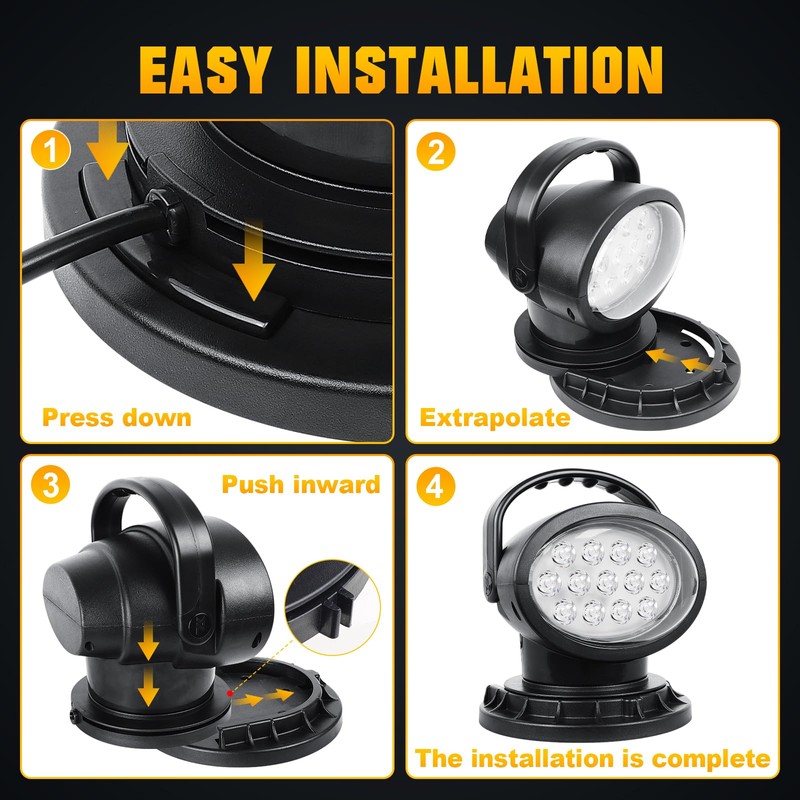 SKYWORLD 8 inch 38W LED Search Light, Portable Magnetic Base