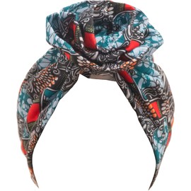 TouchUps Hair Bun Cap Hair Protection Head Wrap Hairbun Cap Wrap African Turban Pattern Headwrap Headscarf Teal