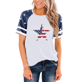 ZUNQKG Womens Star USA Flag Patriotic Shirts Crewneck Raglan Short Sleeve 4th July Baseball T-Shirts White XL