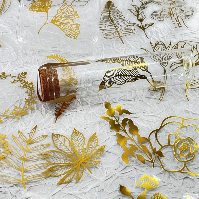 100 pieces gold foil stickers with leaves and flowers for