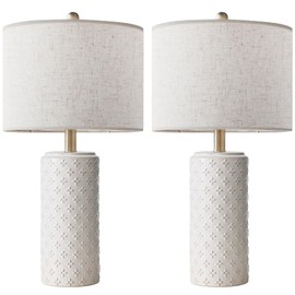 Cerriva 23" Ceramic Table Lamp Set of 2, 3-Way Dimmable Ceramic Table Lamp for Bedroom Farmhouse Bedside, Modern White Desk Lamps Office Reading Lamp for Living Room, Desk, End Table Lamps, LED Bulb