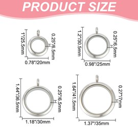 DELORIGIN Set of 4 Photo Locket Charms Necklace Round Stainless Steel Locket Pendant Crystal Double-Sided Picture Frame Memory Locket Charm with 45 cm Chain for Wedding Jewellery Making Photo,