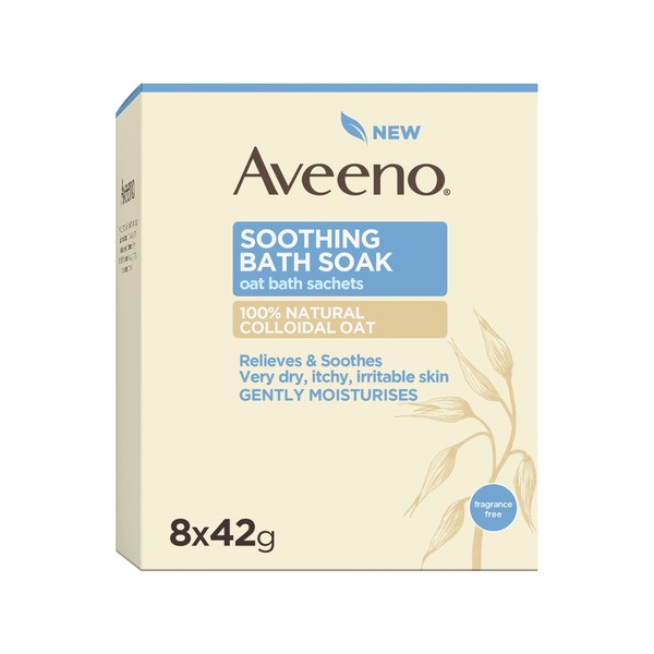 Aveeno, Soothing Bath Soak, Relieves Very Dry Itchy Irritable Skin, with 100 % Natural Colloidal Oat, 42 g x 8 sachets
