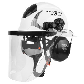GREEN DEVIL Industrial Chainsaw Helmet with Face Shield Built in Visor and Ear Muffs 4 in 1 System ANSI Z89.1 Safety Hard Hat Adjustable Headgear Ideal for Forestry and Arborist Work Full Brim Style