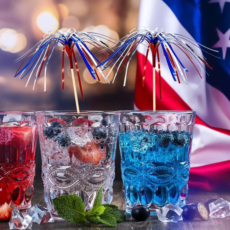 100pcs 4th of July Cocktail Picks Red White Blue Firework