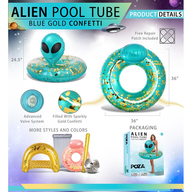 POZA Inflatable Alien Pool Float Tube - Heavy Duty Vinyl
