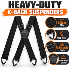 Heavy Duty Suspenders for Men Work Biker Outdoor 3.8cm Wide X-Back with 4 Snap Hook Adjustable Elastic Trouser Braces Strap Belt