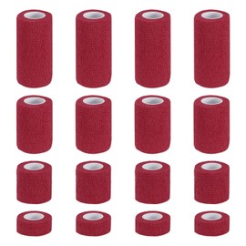 PATIKIL 1"/2"/3"/4" Self Adhesive Bandage Wrap, 16 Pcs 5 Yard Elastic Self Breathable Self Adherent Wrap Tape for Stretch Athletic Sports Wrist Ankle Outdoor Tape, Dark Red