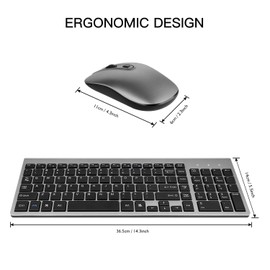 Wireless Keyboard and Mouse Combo, cimetech Compact Full Size Wireless Computer Keyboard and Mouse Set 2.4G Ultra-Thin Sleek Design for Windows, Computer, Desktop, PC, Notebook, Laptop - Grey