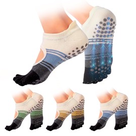 BERVASTO Pilates Socks with Grips for Women,Yoga Socks, Non-Slip Yoga Sock with Toe Separators, Pilates Non Slip Sock (US, Alpha (Alpha), One Size, Regular, Women's Small, yellow blue green)