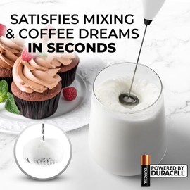 Zulay Powerful Milk Frother (4 Duracell Batteries Included) - Handheld Milk Frother Wand Drink Mixer for Coffee - Powerful Milk Foamer for Cappuccino, Frappe, Matcha & Coffee Creamer - White & Black