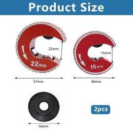 VZU Rohrschneider, 15 mm und 22 mm, Kupferrohrschneider, Rohrschneider-Set mit 2 Ersatzrohrschneidradklingen, Rohrscheibe zum Schneiden von Kupfer, Messing, PVC, Aluminium, Rot, 2 Stück