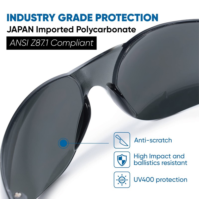 amoolo Tinted Safety Glasses Bulk of 24, Protective Safety Sunglasses,