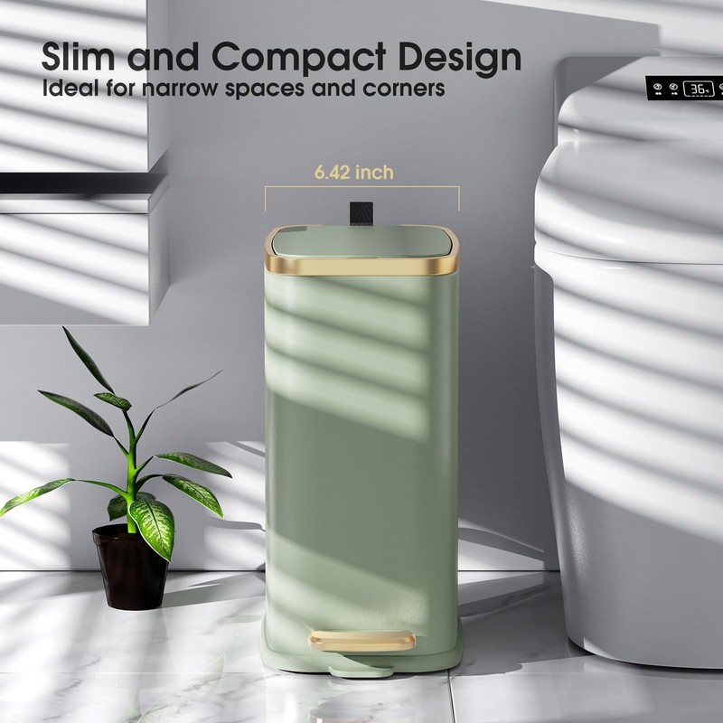 CEROELDA Small Bathroom Trash Can with Lid Soft Close-5L/1.3 Gal