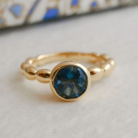 London Blautopas Edelstein Bubble Vergoldet Sterling Silber ring - Natürlicher Edelstein - Geburtstagsgeschenk Weihnachtsgeschenk Handgefertigte Geschenkideen für Frauen (US Size 8 / Diameter 18.2)