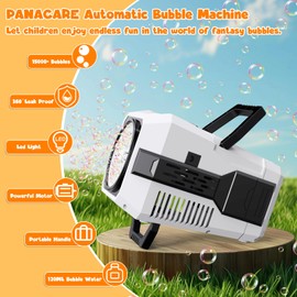 PANACARE Upgrade Portable Bubble Machine, Automatic Bubble Blower 20000+ Bubbles/Minute with Soap Bubble Solution, Kids Soap Bubble Machine Wedding/Easter/Party Gift