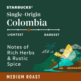 Starbucks K-Cup Coffee Pods, Medium Roast Coffee, Colombia, 100% Arabica, 1 box (10 pods)