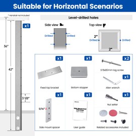 Muzata Side Mount Cable Railing Post 36 Inch 36"x2"x2" Level Drilled Space-Saving Brushed Stainless Steel Cable Railing System Kit Indoor Outdoor with User Guide PF02 LH4S