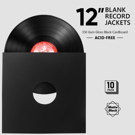 VKheroKV 10PCS Vinyl Record Paper Sleeves Kraft Paper Covers Record LP Jackets Cardboard with Center Hole Dust Sleeves for Vinyl Recodes (12 INCH, Matte Black)