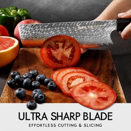 Plys Nakiri Knife, 6.6 Inch Damascus Chef Knife Japanese, Professional Kitchen Knife Razor Sharp Meat Cleaver with G10 Ergonomic Handle