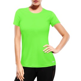 Womens Running Shirts Dry Fit Short Sleeve(Neon Green,M)