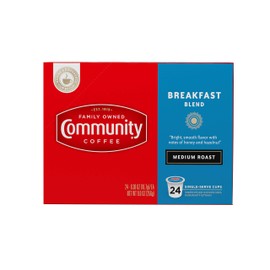 Community Coffee Breakfast Blend 24 Count Coffee Pods, Medium Roast, Compatible with Keurig 2.0 K-Cup Brewers, Box of 24 Pods