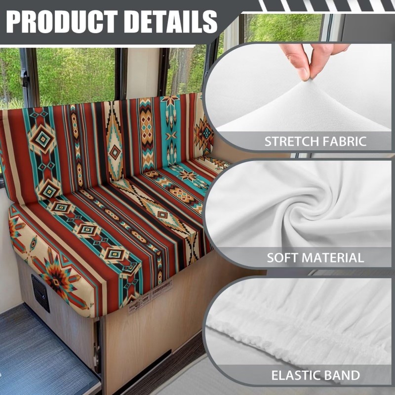 Aztec RV Dinette Cushion Covers Stretch Ethnic Style Camper Cushion