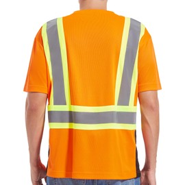 ArcRidge Reflective Safety Shirt for Men and Women - Class 2 High Visibility Construction Shirt - Dual Tone Reflective Strips, Orange, X-Large