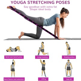 2Pcs Stretching Strap with 8 Loops, Elastic Yoga Straps for Stretching Equipment, Stretch Band for Physical Therapy, Pilates, Yoga, Dance