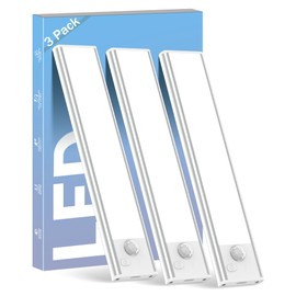 ASOKO Under Cabinet Lights Motion Sensor Light Indoor USB-C Rechargeable LED Closet Lights Battery Operated Under Cabinet Lighting Wireless Under Counter Lights for Kitchen(White,3Pack)