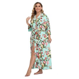 Women's Plus Size Long Lightweight Floral Cotton Kimono Maternity Delivery Robes Sleepwear, 3X
