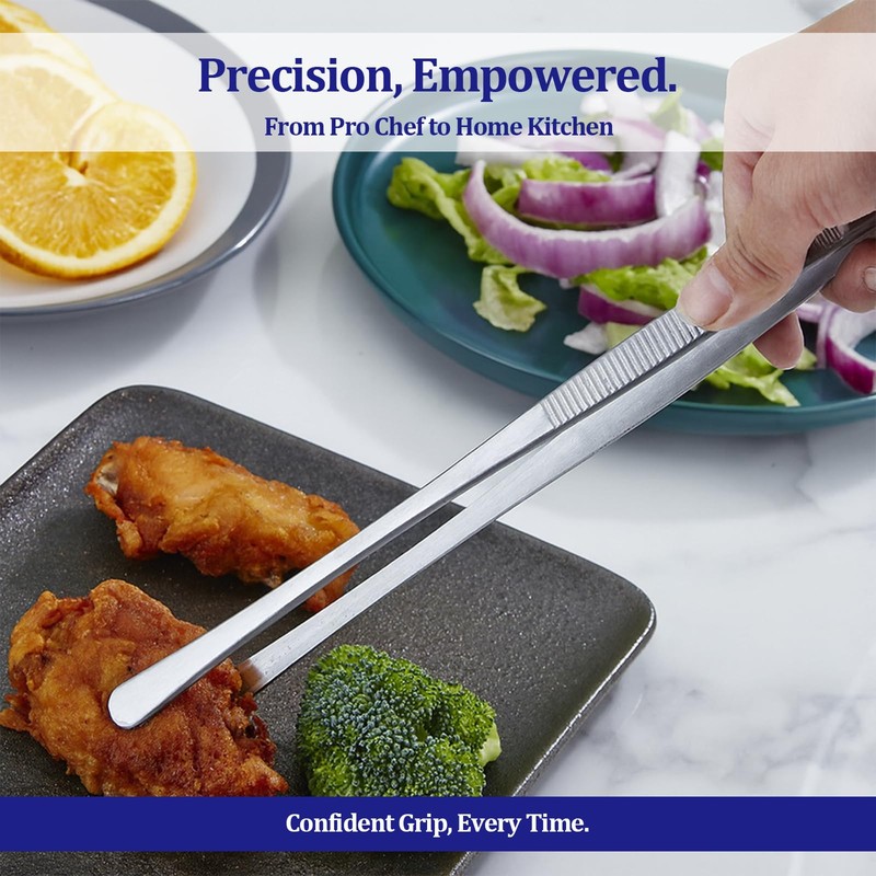 12-inch Stainless Steel Cooking Tongs & Tweezers, Non-Slip Grip &
