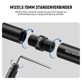 NEEWER Rod Connection 15 mm, Pack of 4, M12 x 1.5 Connection for Extension Rod on Shoulder Platform and Video Platform, Only for NEEWER Aluminium Alloy Rods 15 mm, SR020
