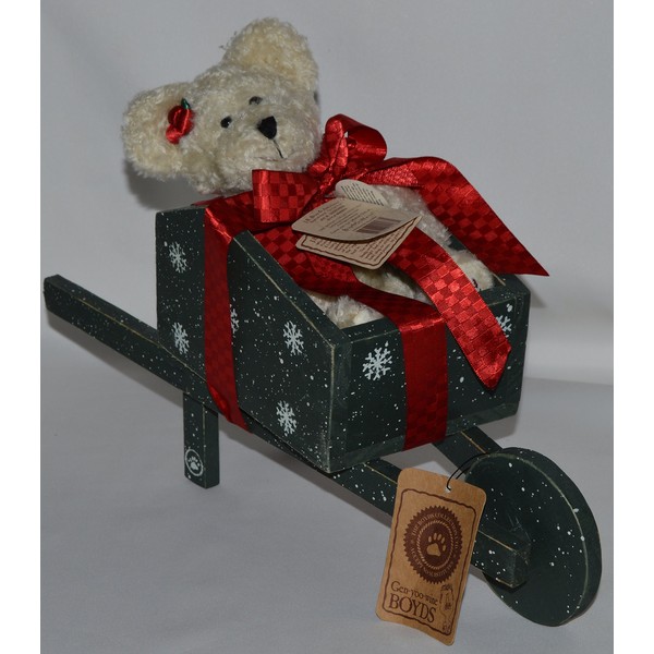 Boyds Bear Plush White Bear in Snowflake Wheelbarrow